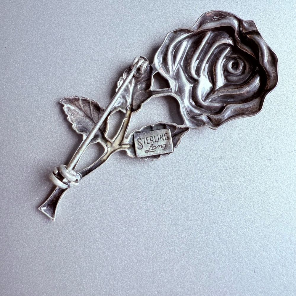 LANG 925 Sterling Silver Large 2.25" Rose Flower Mid Century Pin Brooch MCM VTG - Picture 4 of 7